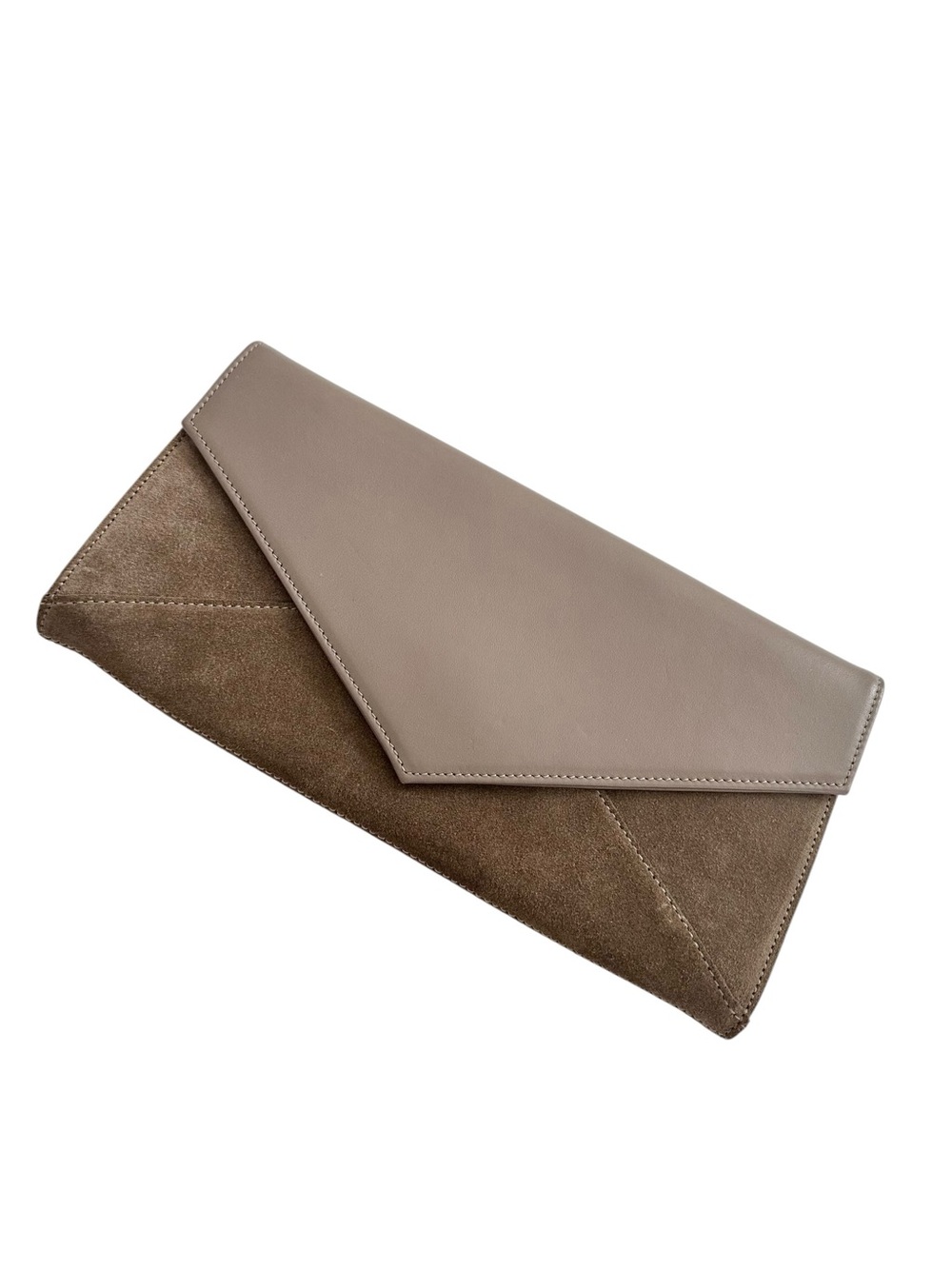 Cuyana Suede Trimmed Leather Clutch in Taupe